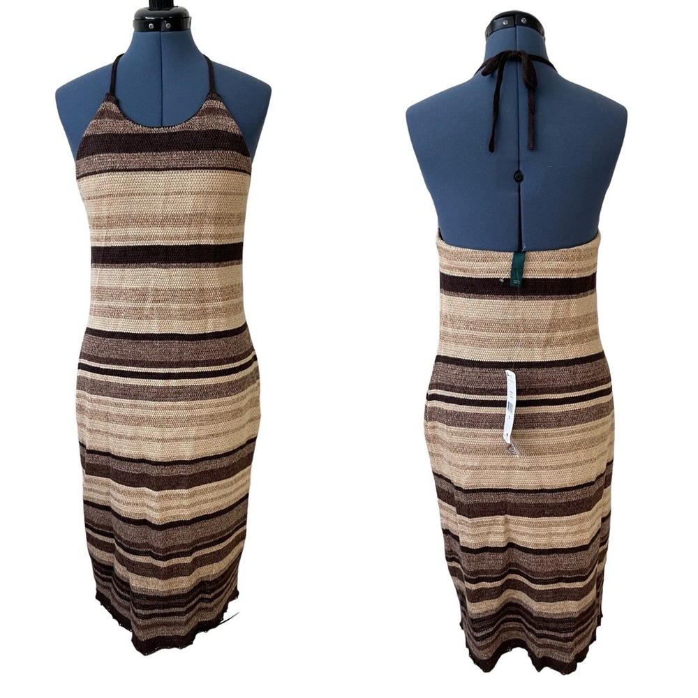 Lauren Ralph Lauren Tan and Brown Striped Halter Knit Dress
